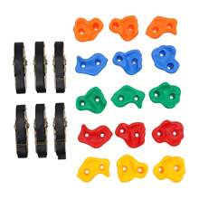 Klettersteine 15Stück, Klettergriffe inkl. Befestigungsmaterial, belastbar bis 100kg, verschiedenen Formen, Bouldersteine bunt für Spielturm und Kletterwand