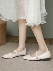 Women's Fashion Square Toe Low-Cut Black Shoes, Versatile Office & Casual Wear, Outdoor Activities, High-Quality, Comfortable Flat Shoes, Suitable For Spring/Summer, Mary Jane, Ballet Flats, Party, Wedding, Red Color - 白色 - 查看 2