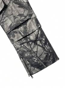 Men's Fashion Cargo Pants With Leaf Print, Loose Flared Leg Design, Outdoor Casual Trousers With Zipper Hem, Emo, 2000s Style, Fall - Apricot - View 6