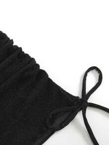 Ensemble de bikini plus grande taille avec paillettes, col ras-du-cou et ourlet asymétrique avec jupe cache-maillot, pour les vacances d'été à la plage - Noir - Voir 7