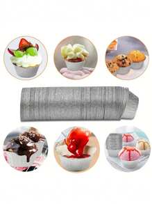 铝箔派杯，圆形蛋挞盘，适用于纸杯蛋糕、派、布丁、开胃菜，适合家庭厨房使用 - 銀色 - 查看 2