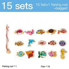 15pcs/31pcs/51pcs Wood Magnetic Fishing Toy Set, Educational Fishing Game Toy For Toddlers Boys Girls, Brain Development And Parent-Child Interaction Gift
