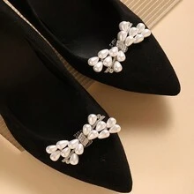2pcs Pearl Versatile Bow Shoe Clips, Decorative Accessories With Rhinestones For Fashion Wedding High Heels - Multicolor - View 6