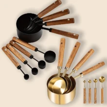 4/8 件套木柄不锈钢量杯量勺套装，银色/金色/黑色可选，咖啡量杯套装，鸡尾酒秤配件，量勺套装，家用量勺，嵌套式设计，易于收纳，鸡尾酒秤配件，烘焙工具，食品，厨房，旅行，厨房用品，厨房工具，酒吧配件，厨房量具，咖啡勺，调料勺，耐用厨房烘焙工具，厨房必备品。 - 彩色 - 查看 12