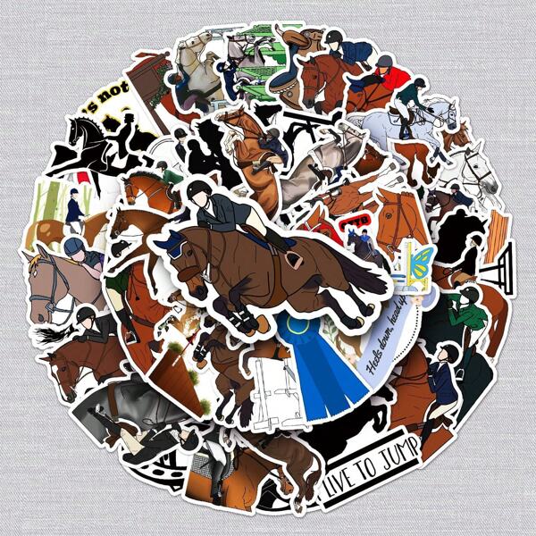 50pcs Horse Doodle Sticker, Personalized Crossborder Sports Fashion DIY Skateboard Luggage Sticker,School Supplies,Back To School