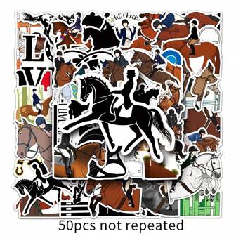 50pcs Horse Doodle Sticker, Personalized Crossborder Sports Fashion DIY Skateboard Luggage Sticker,School Supplies,Back To School