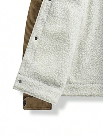 Thermal Lined Corduroy Jacket, Thick & Fashionable, Versatile And Simple Style, Warm Coat For Young Adults,Fleece,Winter