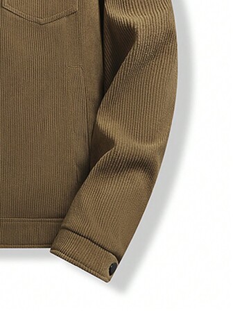 Thermal Lined Corduroy Jacket, Thick & Fashionable, Versatile And Simple Style, Warm Coat For Young Adults,Fleece,Winter