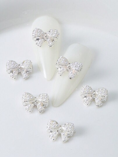 زينة أظافر 10 حبات من سبائك الألوان رصاص نحاسي مرصع بأحجار الراينستون و الخرزات اللؤلؤية على شكل فيونكة فخمة وأنيقة للأظافر، أدوات زخرفة الأظافر DIY، هدايا لسنة 2025 للفتيات، لزينة الأظافر والأحذية والملابس والحقائب والحِرف اليدوية