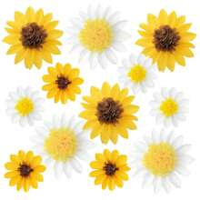 5pcs/10pcs/12pcs,Sunflower Daisy Tissue Paper Pom Poms Flower 12" 8" For Yellow Brown White Themed Birthday Party Sunshine Bridal Country Wedding Party"