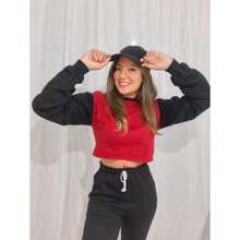 moletom feminino flamenguista Cropped Moletom Vermelho e Preto
