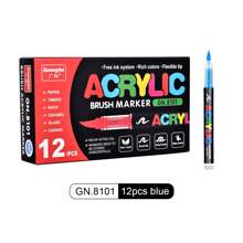 GuangNa 12 pièces/set de stylos peinture acrylique liquide droite de couleur unie avec pointe de pinceau pour la peinture sur roches, canevas, pneu, bois, métal, plastique, tissu, verre, céramique, artisanat DIY, ensemble de marqueurs à base d'eau à séchage rapide, rentrée scolaire