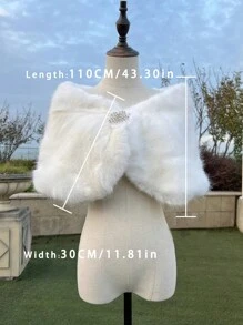 1pc Women's White Short Vintage Minimalist Shawl With Rhinestone Decor, Warm And Suitable For Party, Wedding Dresses, Autumn/Winter Warm Plush Shawl