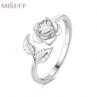  MISEFF 1 件 S925 纯银戒指花园蝴蝶花朵锆石戒指可调节开口戒指时尚耀眼精美珠宝礼物生日礼物女士