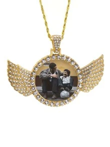 1PC Personalized Custom Memory Angel Wings Round Colorful Photo Pendant Necklace Simple Alloy Neck Chain Jewelry Vibrant Photo Necklace - Customizable Round Hip Hop Pendant With Colorful Printing - Unique Commemorative Gift For Loved Ones, Gold, Rose Gold, Silver, Stylish, Colorful, Vintage, Simple, Unisex, Casual, For Anniversaries, For Birthdays, For Graduation, For Prom, For Party, Stainless Steel Jewelry