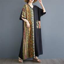 Đầm thường ngày thanh lịch mùa hè 2026, đầm dài ngang gối cổ chữ V tay loe kiểu Bohemian. - Màu vàng - Xem 6