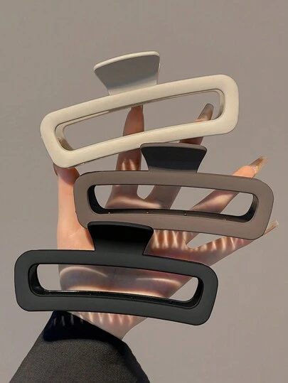 3 件/1 件女式超大 13 厘米/5.12 英寸方形哑光棕色、黑色、卡其色简约设计轻质塑料发爪夹，用途广泛，优雅的日常配饰，适用于扎头发、洗脸、化妆、搭配服装发夹发夹发夹发夹，休闲秋冬发夹发饰，适合女士度假装扮