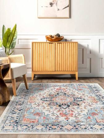 1pc Vintage Palace Style Carpet, Super Soft Short Plush Polyester Fiber Bohemian Geometric Pattern Rectangular Printed Carpet, Non-Slip Machine Washable Comfortable Home Carpet Suitable For Living Room, Bedroom, Corridor, Home Decor