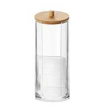 Qtip Holder Bathroom Set, 10 Oz Restroom Bathroom Organizers And Storage Containers, Clear Plastic Apothecary Jars With Lids For Ball, Cleaning Swab, Floss - 3pcs Bamboo Cover With Pillars - View 8