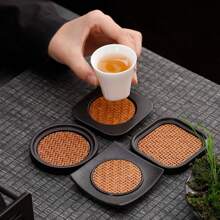Handmade Bamboo Woven Cup Coaster, Teacup Mat, Elegant Tea Ceremony Accessories - Multicolor - View 2