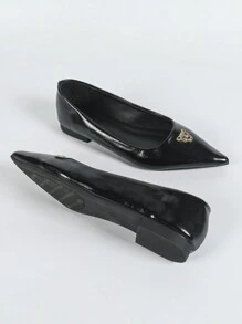 Giày Mary Jane mũi nhọn gót thấp mới 2024, giày lười, giày đi làm đa năng có khóa kim loại, đế mềm bằng da thật, giày lười đế bệt nhỏ cho nữ - màu đen - Xem 6