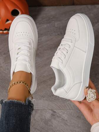 2024 Casual Lace-Up Canvas Sneakers, Versatile For Summer, Breathable Soft-Sole Low-Top, Minimalist White Shoes, Anti-Slip & Durable