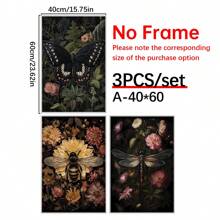 3 件现代深色花卉植物帆布墙画，非常适合客厅装饰木框，墙面艺术装饰客厅，厨房，家居装饰，房间装饰，植物西式家居装饰，房间旅行海报，墙面装饰，房间装饰美学，房间装饰用品