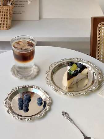 1pc Vintage Palace Style Stainless Steel Cake/Dessert Tray Plate Christmas Gift Back To School