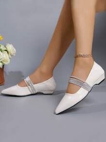 Damen Spitzenschuhe mit kristallverzierten Schlüpfschuhen, beige modische vielseitige Ballettschuhe für Valentinstag - Beige - Übersicht 1