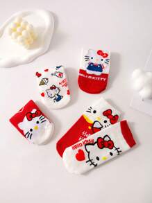5 Peças/Pacote Meias Infantis da Sanrio HELLO KITTY, Meias Curtas Cartoon para Meninos/Meninas, Macias e Confortáveis, Casuais/Esportivas Fofas, Versáteis, Adequadas para Volta às Aulas, Feriados, Presentes e Uso Diário