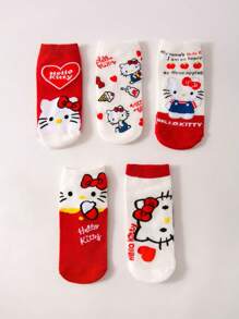 5 Peças/Pacote Meias Infantis da Sanrio HELLO KITTY, Meias Curtas Cartoon para Meninos/Meninas, Macias e Confortáveis, Casuais/Esportivas Fofas, Versáteis, Adequadas para Volta às Aulas, Feriados, Presentes e Uso Diário