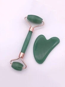 2 Pezzi Rullo di giada e raschietto Gua Sha per massaggio facciale, occhi, collo e corpo, per levigare linee sottili e rughe, giada naturale con colori leggermente diversi