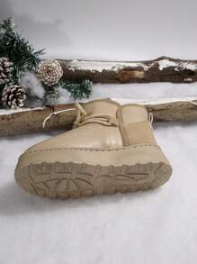 Women's Fashion Versatile Thickened Warm Fuzzy Short Boots, Waterproof Lace-Up Thick Sole Comfortable Snow Boots, Plus Size - Khaki - View 4