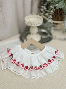 1pc Cherry Print Casual Detachable Collar, With Ruffle Trim, Adjustable Drawstring, Versatile Decorative Collar