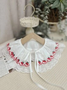 1pc Cherry Print Casual Detachable Collar, With Ruffle Trim, Adjustable Drawstring, Versatile Decorative Collar