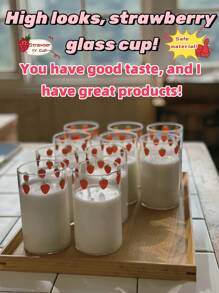 可爱草莓玻璃杯带吸管，适合咖啡、牛奶、茶、饮料 - 彩色 - 查看 1
