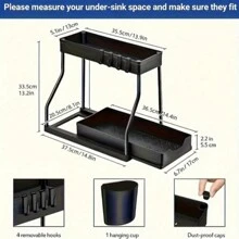 1pc/2pcs 2 Tier Black/WhiteUnder Sink Storage Organizer Sliding Drawer Multi-Purpose Rack Cabinet Under Sink Storage Rack Bathroom Kitchen Organizer.
