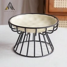 shuo ni mao yi Ceramic Pet Bowl  Cat Food Bowl High Foot Iron Frame Anti Knock Neck Protection Cat Bowl  Cat Food Bowl  Kitten Plate Wholesale