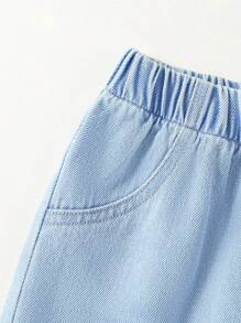 Girls' Relaxed Straight Leg Washed Denim Jeans, Casual & Versatile, Fashionable For Everyday Wear - Light Wash - View 4