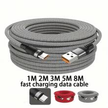 6A Fast Charging USB Type-C Cable, Fabric Flat Shape, 50-80W Power, Data Sync, USB To Type-C, Durable Nylon And Fishnet Double Weave, Compatible With Samsung, Camera, PS5, PS4 - Multiple Lengths
