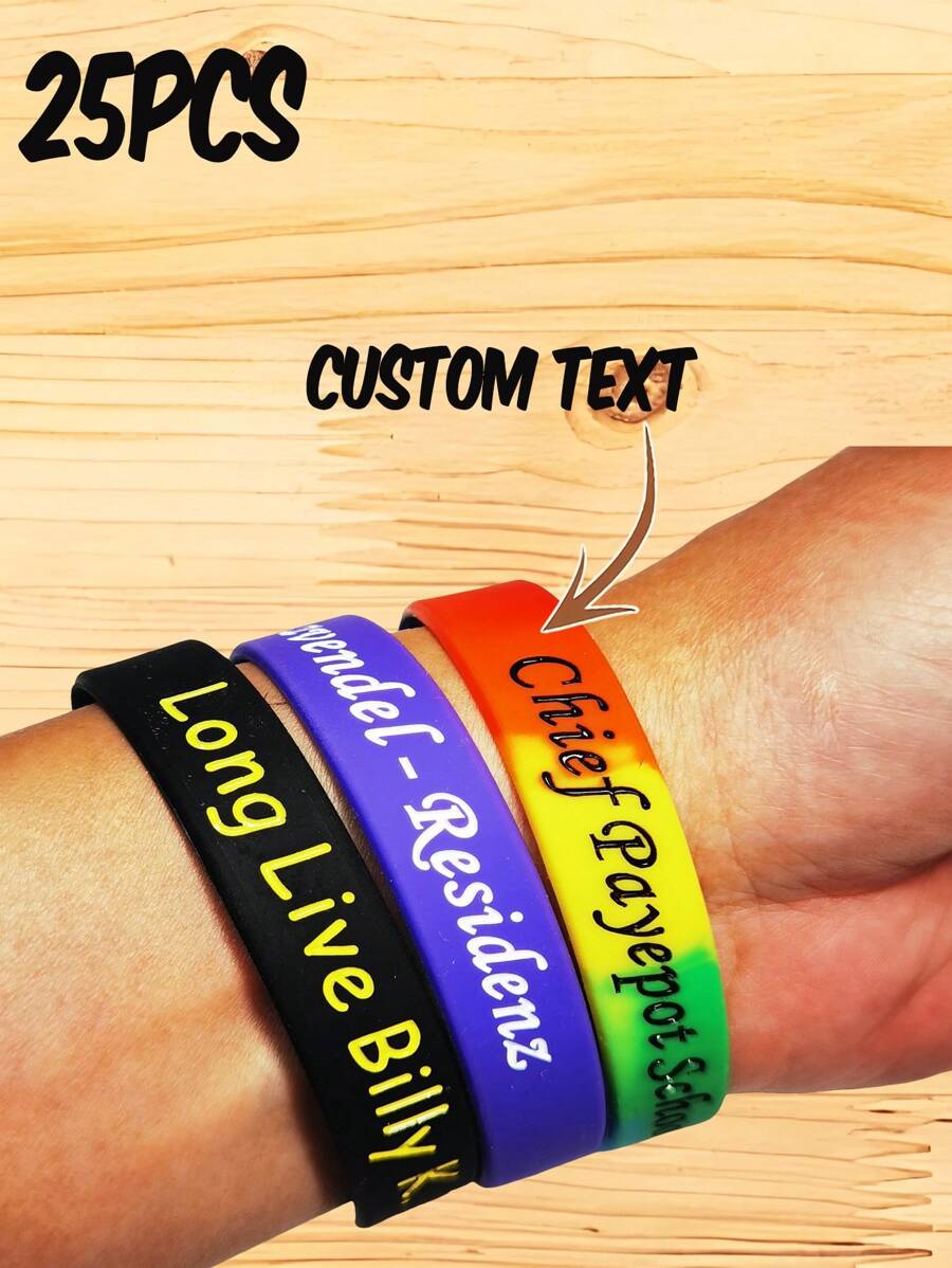 25pcs Custom Rubber Bracelets Personalized Silicone Wristbands Customized Bulk For Events, Support, Wedding, Awareness, Motivation Customizable,Multi-Functional,Durable,Ornamental,Cute,Soft,Adorable,High-Quality,Custom,Personalized,Unique,Ideal Gifts For Him,Ideal Gifts For Her,Her,Girlfriend,Family,Friends,Son,School Students,Workers,Kids,School,Office,Wedding Essentials,Warm Ambience,Home & Living,Customized Party Accessories,Festive Calendar - Multicolor - View 1