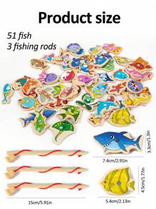 15pcs/31pcs/51pcs Wood Magnetic Fishing Toy Set, Educational Fishing Game Toy For Toddlers Boys Girls, Brain Development And Parent-Child Interaction Gift