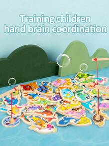 15pcs/31pcs/51pcs Wood Magnetic Fishing Toy Set, Educational Fishing Game Toy For Toddlers Boys Girls, Brain Development And Parent-Child Interaction Gift