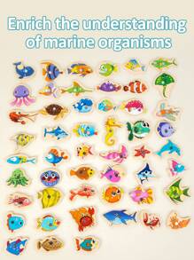 15pcs/31pcs/51pcs Wood Magnetic Fishing Toy Set, Educational Fishing Game Toy For Toddlers Boys Girls, Brain Development And Parent-Child Interaction Gift