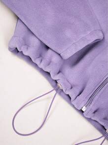 TCVC Women's Solid Color Drop Shoulder Zipper Fleece Sweatshirt, Autumn/Winter Casual Long Sleeve Drawstring Jacket, Indoor & Outdoor Sportswear, Soft Fabric, Versatile - Mauve Purple - View 6