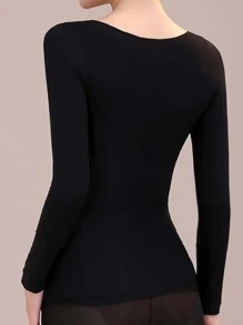 2pcs Set Solid Color Seamless Ultra-Thin Thermal Underwear Autumn And Winter Long Sleeve Round Neck Tops Women's Casual Wear And Underwear