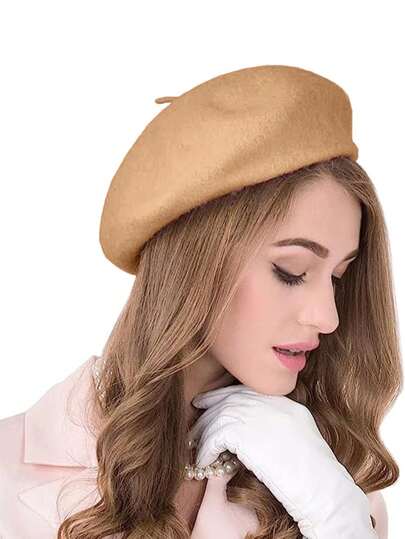 BREITER 1頂女士針織貝雷帽,法式經典單色無襯裏貝雷帽,適合休閒聚會優雅風格