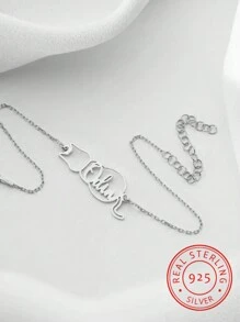 Un bracelet personnalisé en argent 925 minimaliste creux mignon de chat avec nom personnalisé, bracelet personnalisé avec lettre d'animal, cadeau idéal pour Noël, Halloween, anniversaire - parfait pour les amis, les amoureux, la famille
