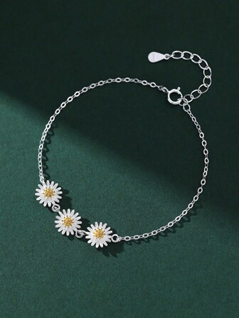 1 pezzo Braccialetto elegante da donna in argento sterling 925, braccialetto accessorio artistico con fiore di margherita alla moda, regalo per festa, compleanno, San Valentino