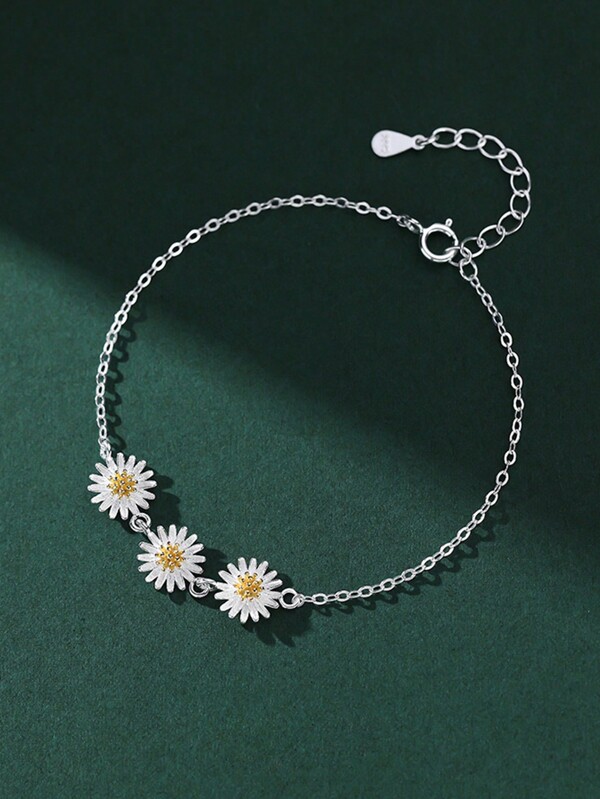 1 pezzo Braccialetto elegante da donna in argento sterling 925, braccialetto accessorio artistico con fiore di margherita alla moda, regalo per festa, compleanno, San Valentino